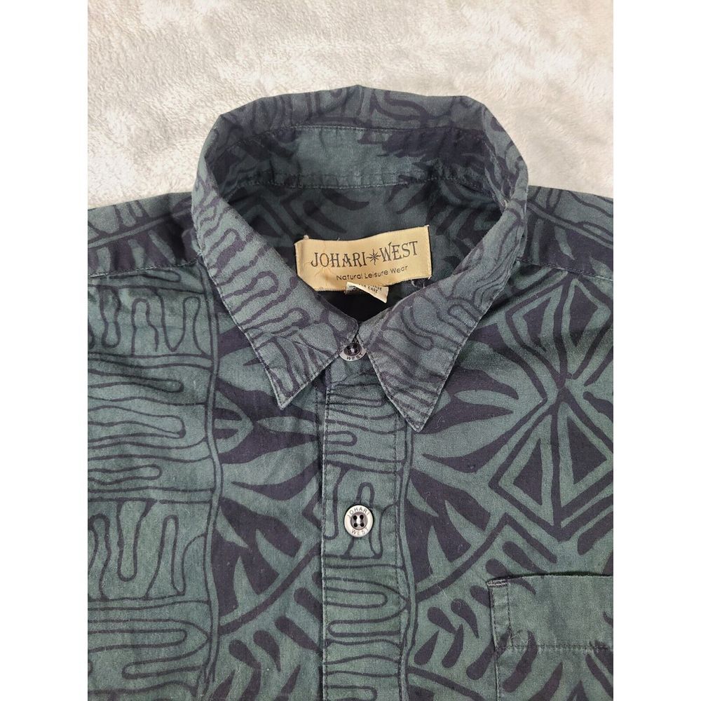 Johari West Shirt Mens‎ Large Green Hawaiian AOP Button Up Short Sleeve